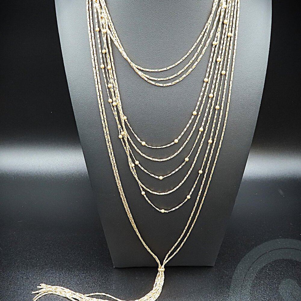 Early 2000's Multi Layered Metal Tassel Gold Tone Necklace